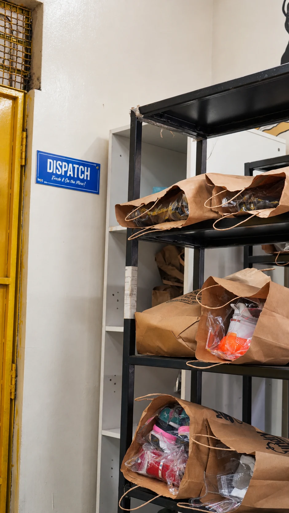 Customer pairs prepared near the dispatch area