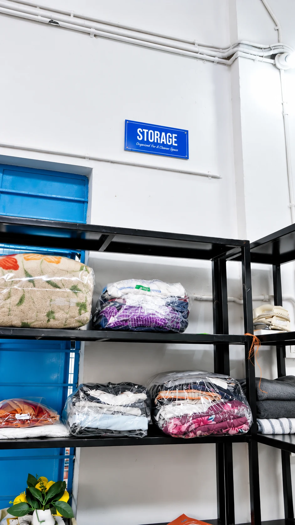 Detailed view of clean packaged garment storage