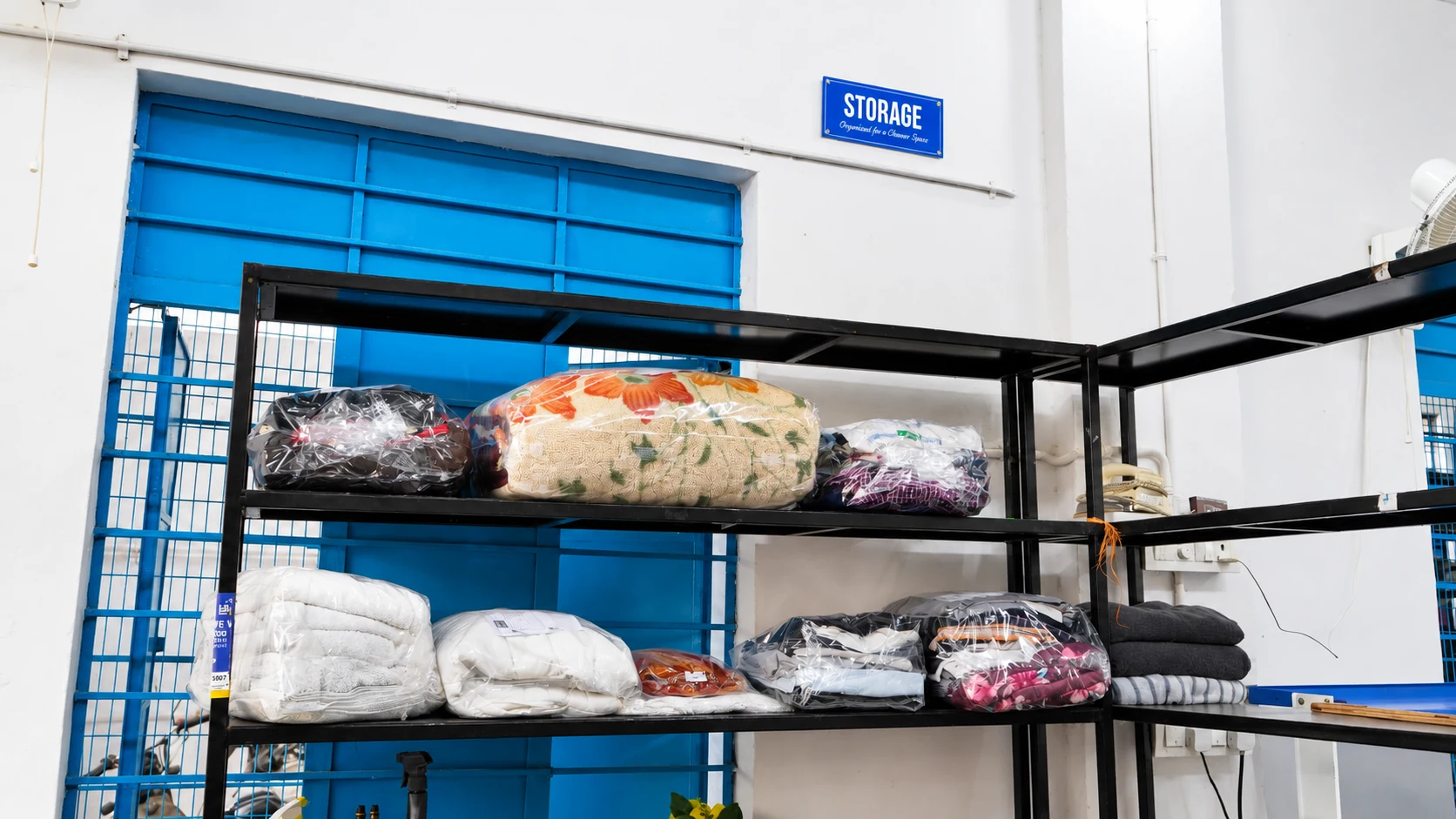 Organised garment storage inside the facility
