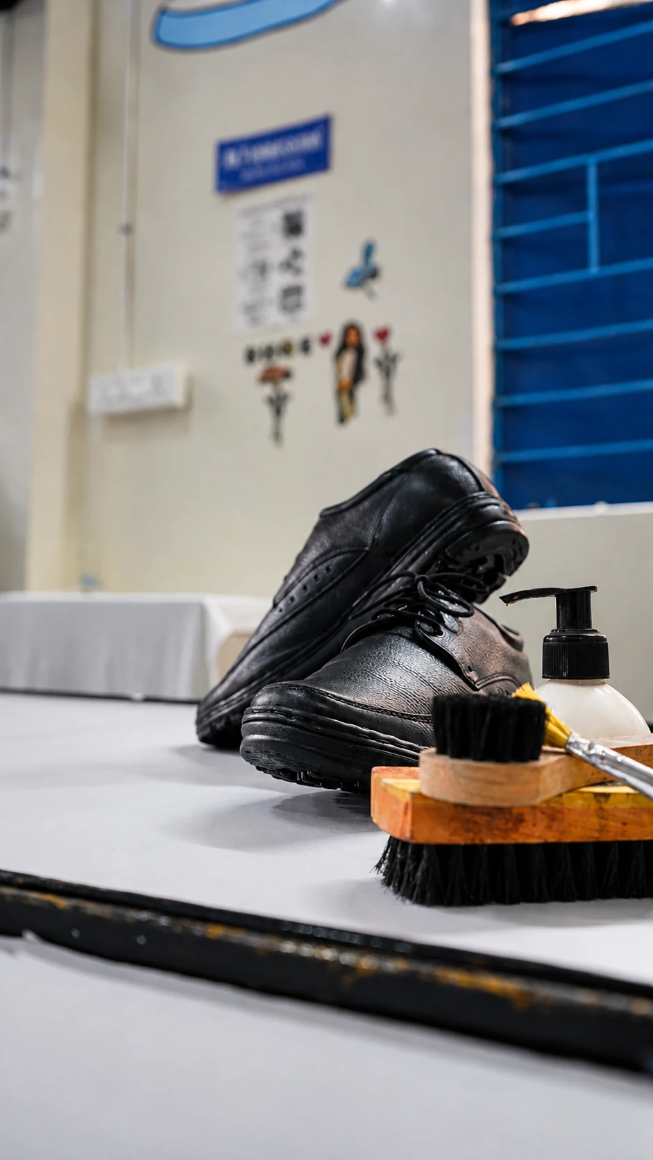 Leather shoe care tools and finishing detail