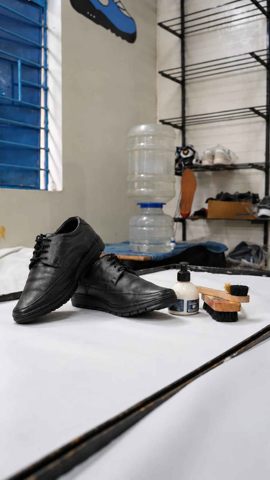Leather shoes on the Mr. Shoe Cleaner care table