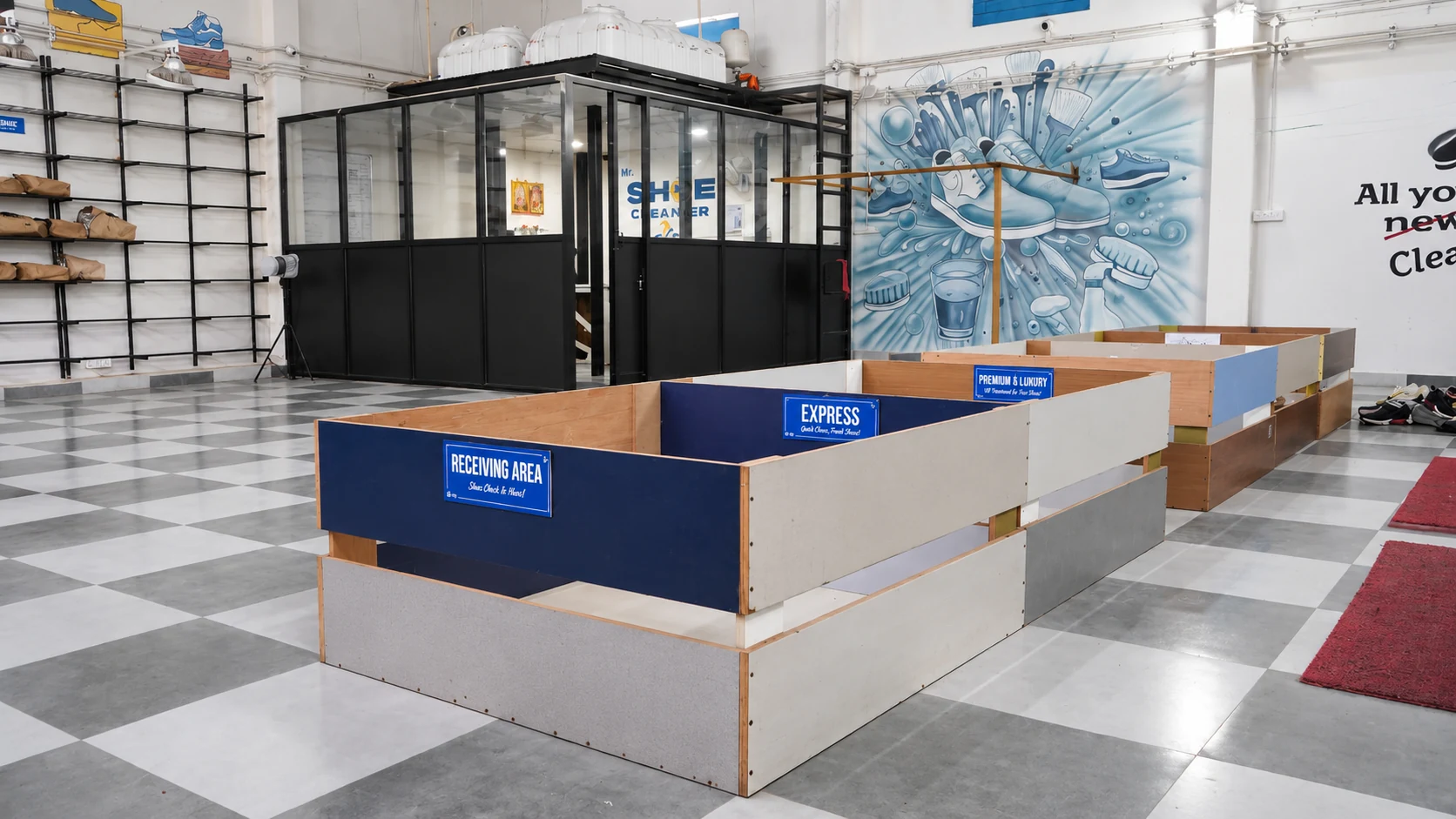 Receiving, express and premium work zones inside the facility